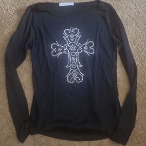SALE! Black long-sleeve cross shirt, Charlotte Russe, size Large (runs small)